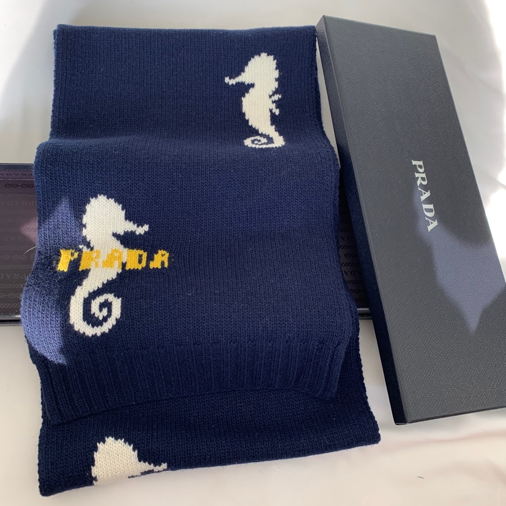 Prada Blue Seahorse Scarf